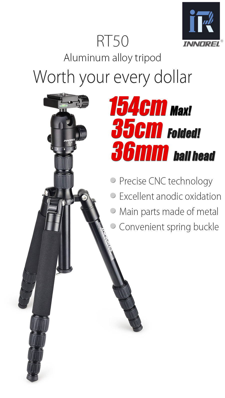 Professional Photographic Travel Compact Aluminum Tripod Monopod INNOREL RT50