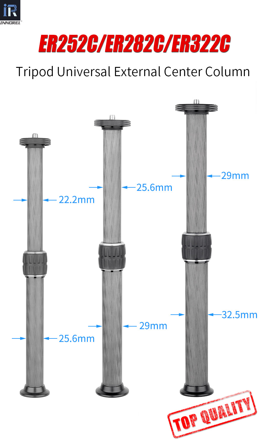 Colonne centrale de trépied en fibre de carbone 10 couches universelle INNOREL ER252C/ER282C/ER322C