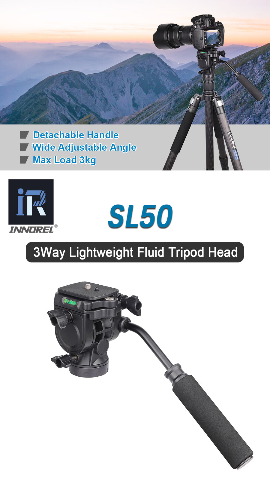INNOREL SL50 Video Fluid Tripod Head Max Load 3kg