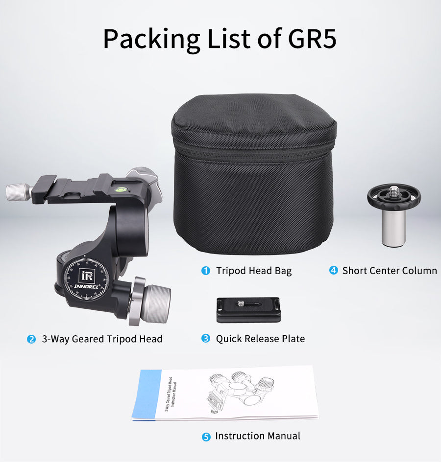 Aluminum Alloy 3 Way Geared Tripod Head INNOREL GR5
