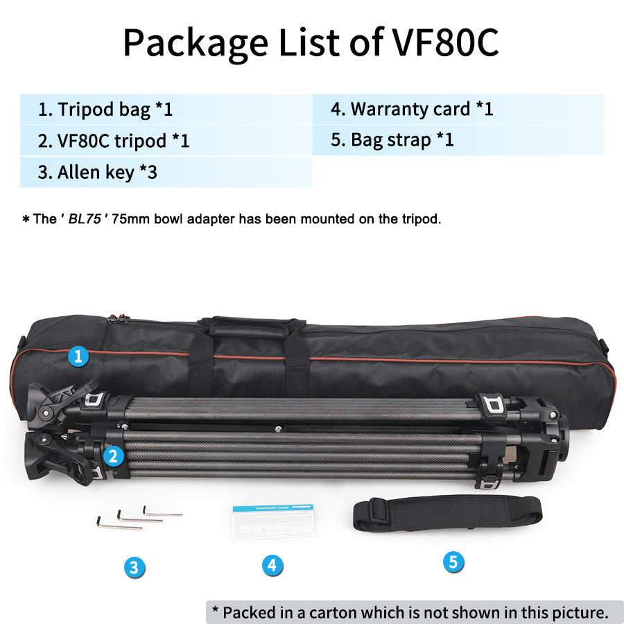 VF80C Professional Carbon Fiber Video Tripod