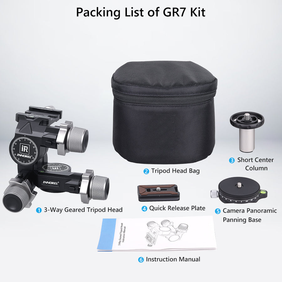 GR7 CNC Aluminum Alloy High Precision 3 Way Geared Tripod Head