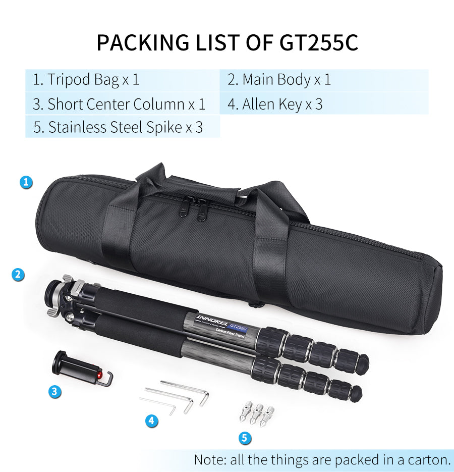 Professional Compact Carbon Fiber Camera Tripod INNOREL GT255C