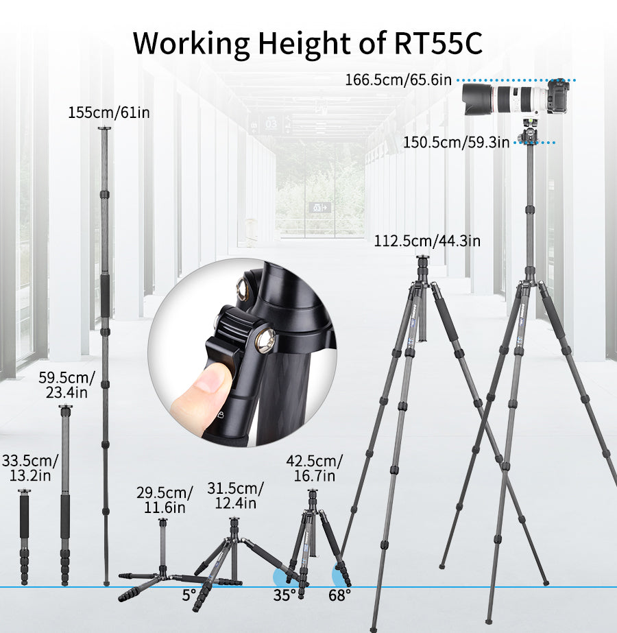 INNOREL RT55C Carbon Fiber Travel Tripod Monopod