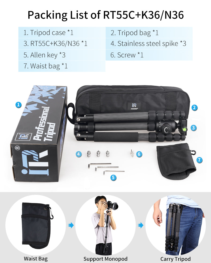 INNOREL RT55C Carbon Fiber Travel Tripod Monopod