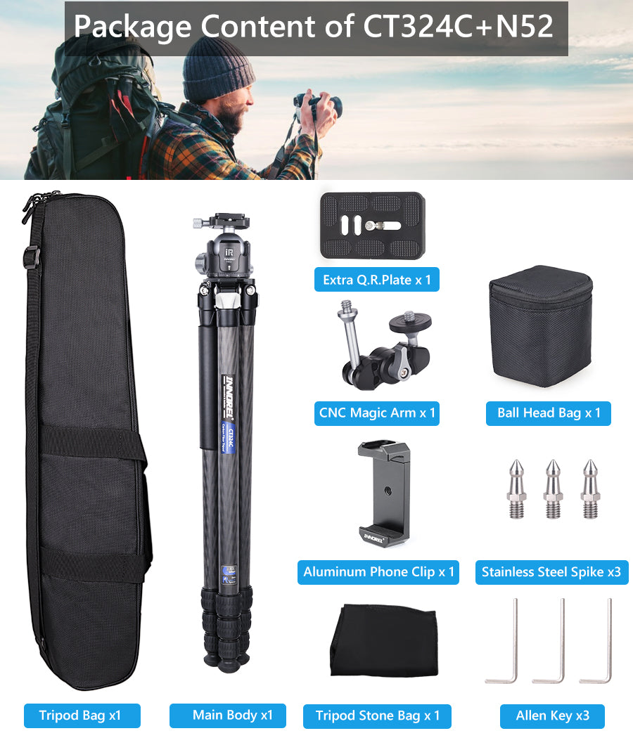 Compact Carbon Fiber Tripod with Stone Bag INNOREL CT324C