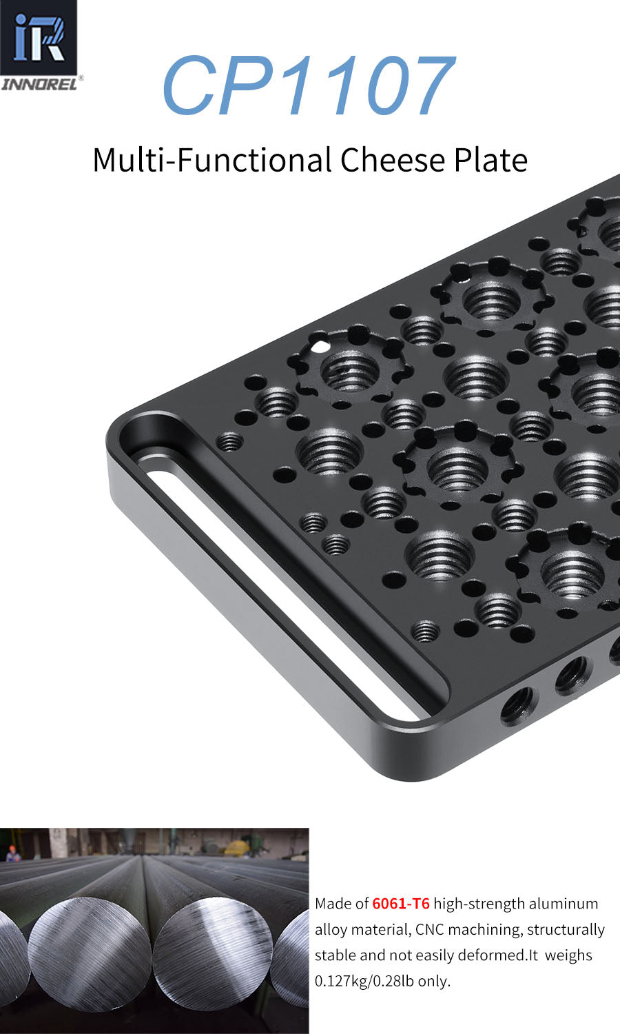 Multi-Functional Cheese Plate INNOREL CP1107 11*7cm Switching Mounting Plate with Built-in ARRI Locating Holes for Camera Tripod
