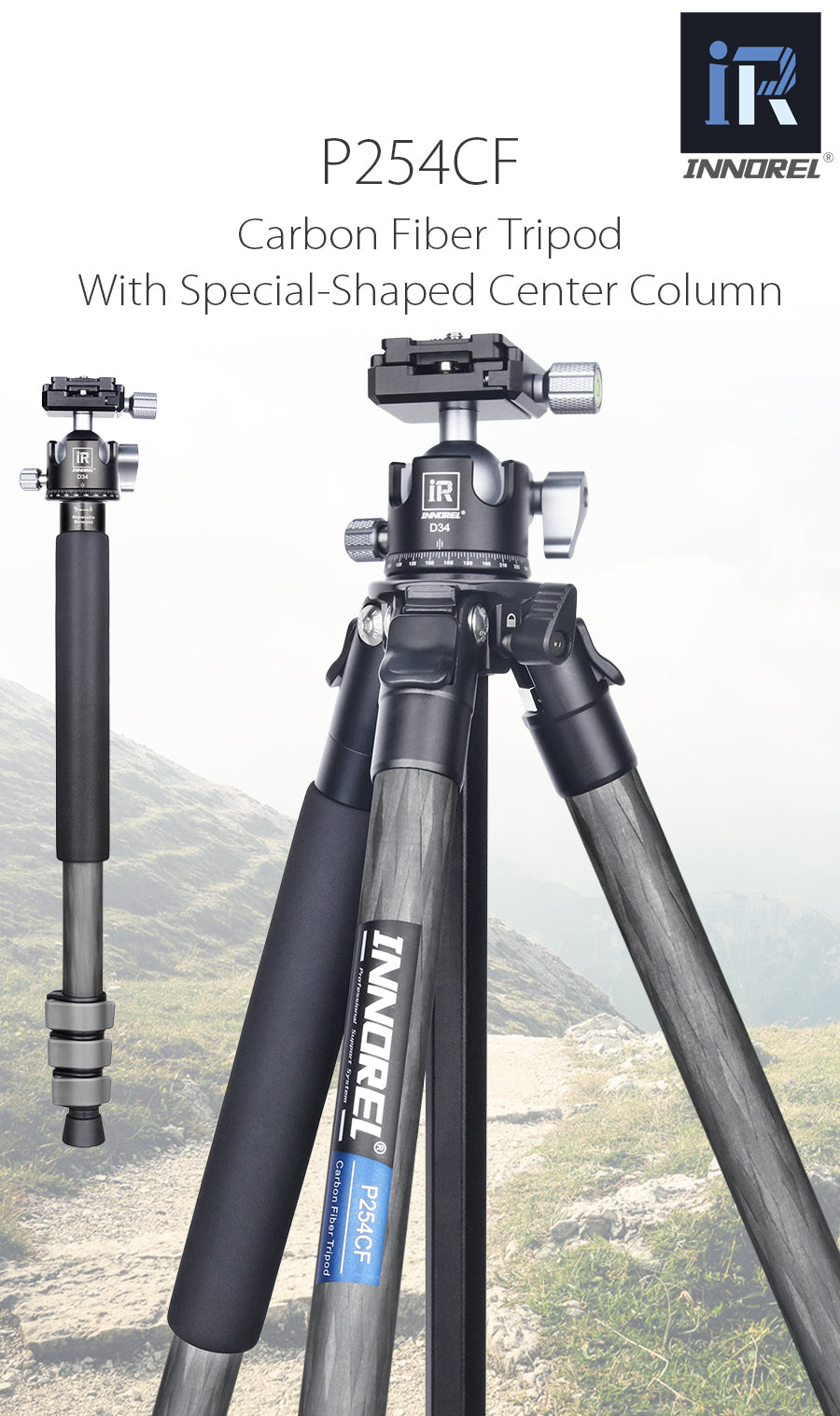 2-in-1 Carbon Fiber Travel Tripod INNOREL P254CF