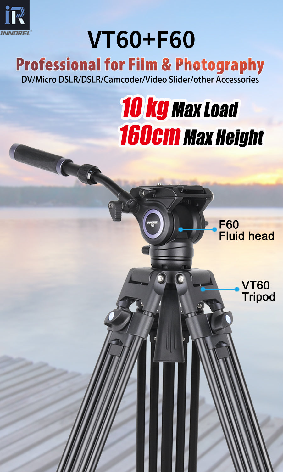 Heavy Duty Video Aluminum Alloy Tripod INNOREL VT60