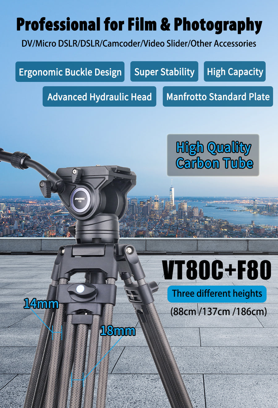 VT80C Professional Carbon Fiber Video Tripod