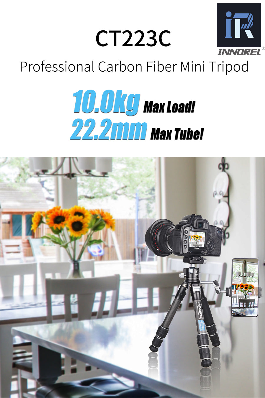INNOREL 10-Layer Carbon Fiber Mini Tripod CT223C