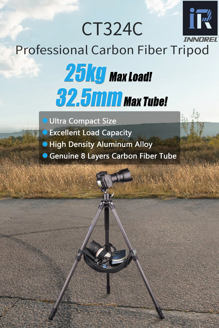 Compact Carbon Fiber Tripod with Stone Bag INNOREL CT324C