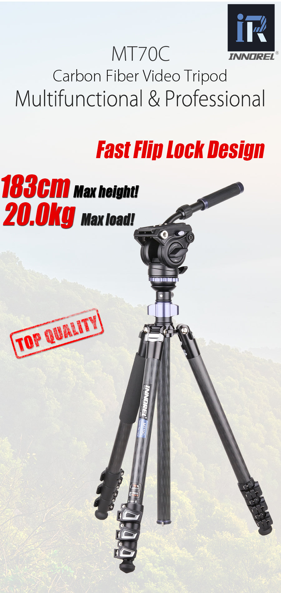Compact Carbon Fiber Video Tripod INNOREL MT70C