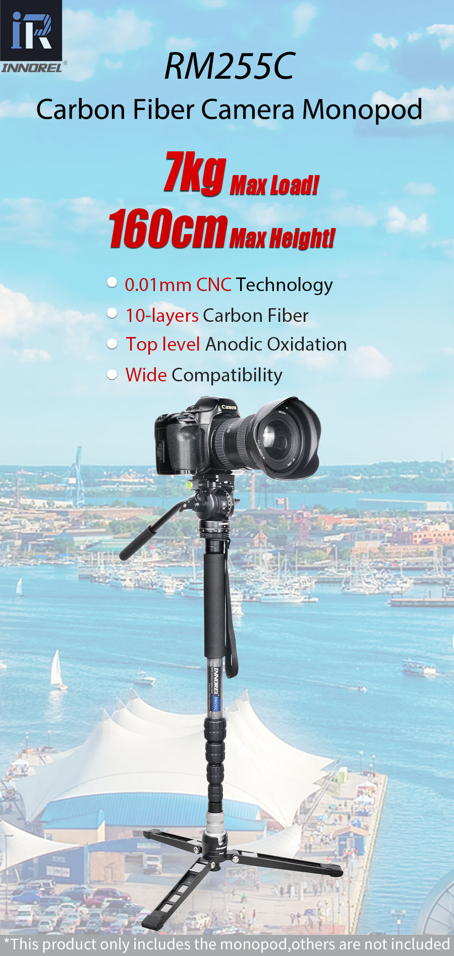 INNOREL RM255C Professional Carbon Fiber Monopod for Canon Nikon Sony DSLR Camera Video Camcorder 5-Section Photography Bracket