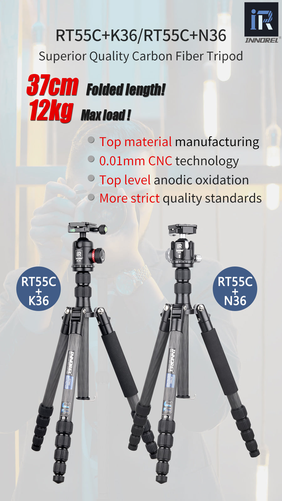 INNOREL RT55C Carbon Fiber Travel Tripod Monopod