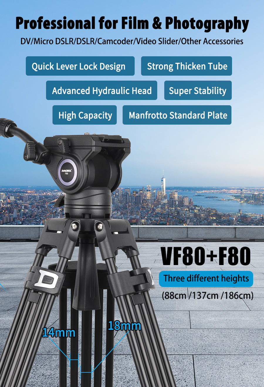 INNOREL VF80 Professional Heavy Video Aluminum Tripod