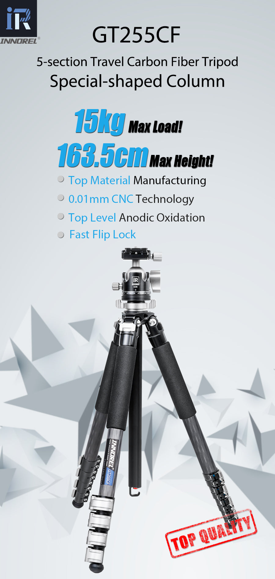 Carbon Fiber Travel Compact Tripod INNOREL GT255CF