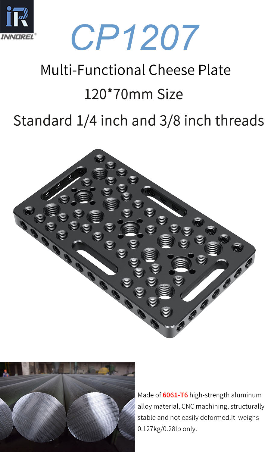 INNOREL CP1207 12*7cm Multi-Functional Cheese Plate with Built-in ARRI Locating Holes 1/4