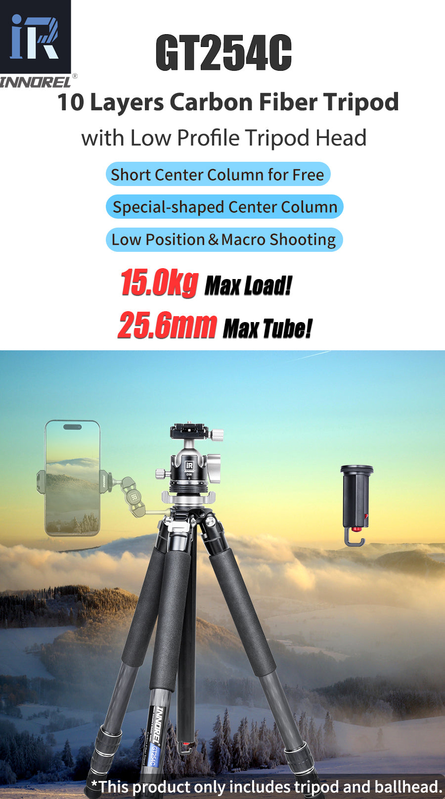 Trépied photo portable en fibre de carbone INNOREL GT254C