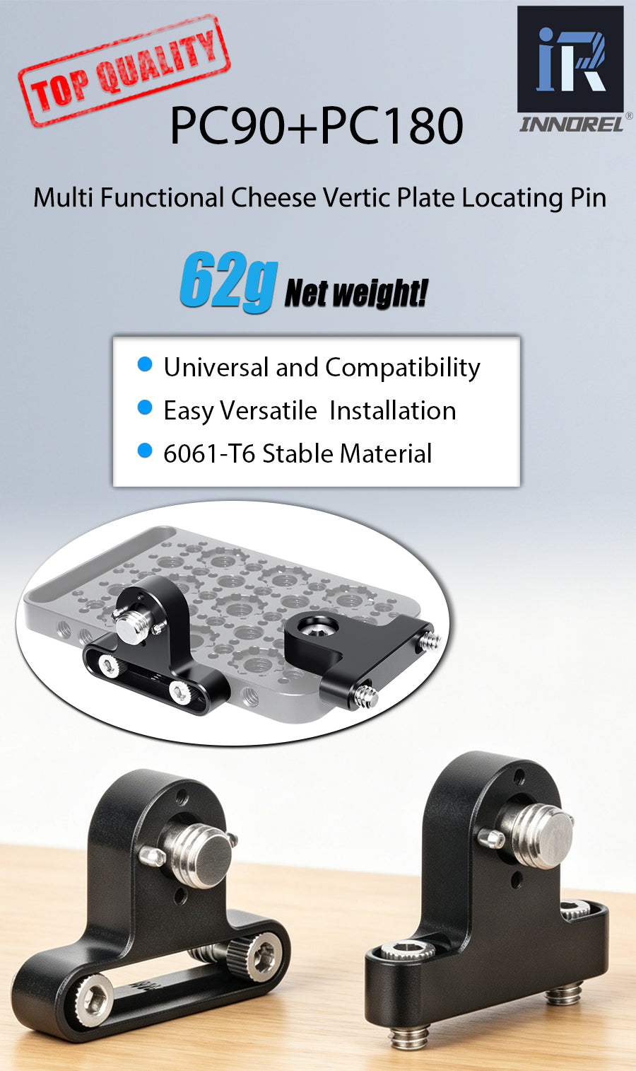 INNOREL PC90/PC180 Multi Cheese Plate with ARRI Locating Pin & Mount Adapter
