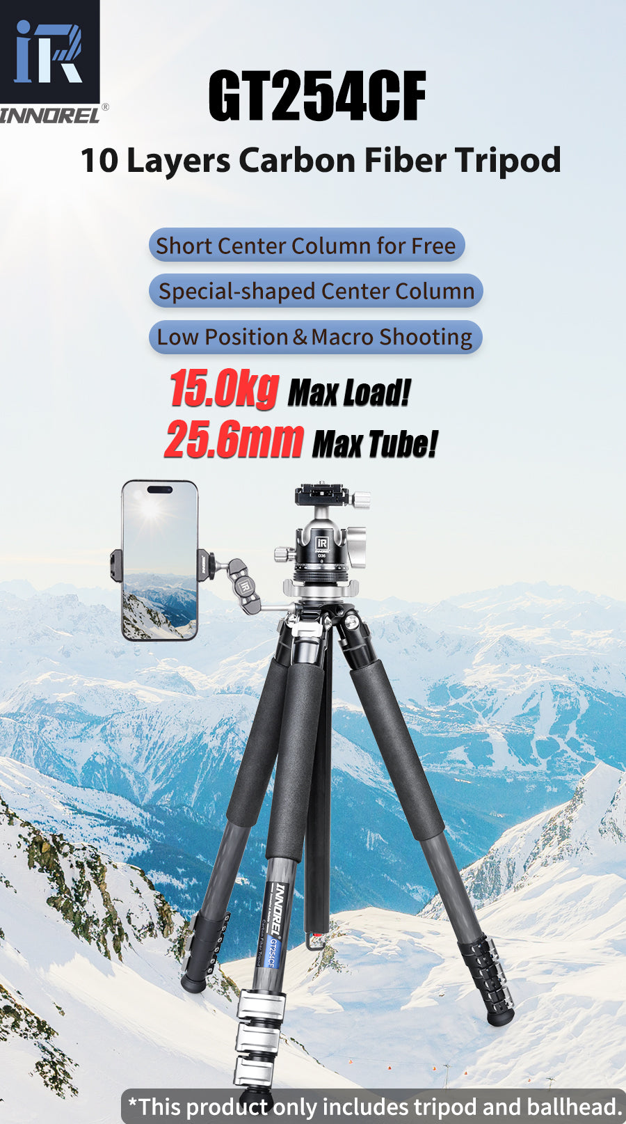 Professional Compact Portable Carbon Fiber Tripod INNOREL GT254CF