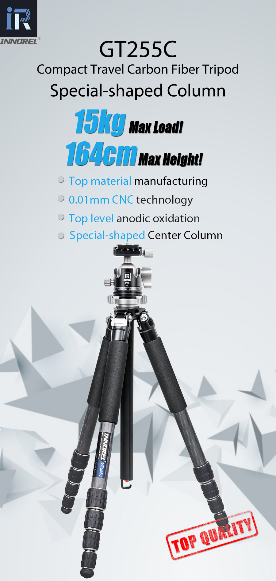 Professional Compact Carbon Fiber Camera Tripod INNOREL GT255C