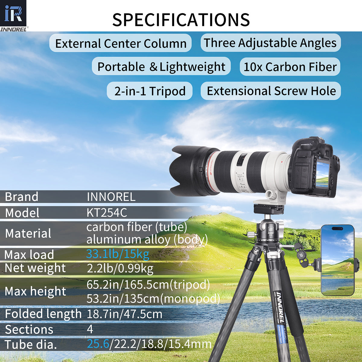 Carbon Fiber Travel Tripod Monopod INNOREL KT254C