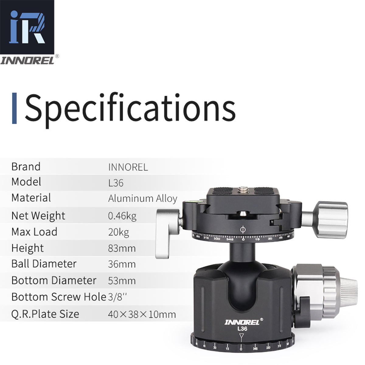 Low Gravity Center Tripod Head INNOREL L36/L44/L54