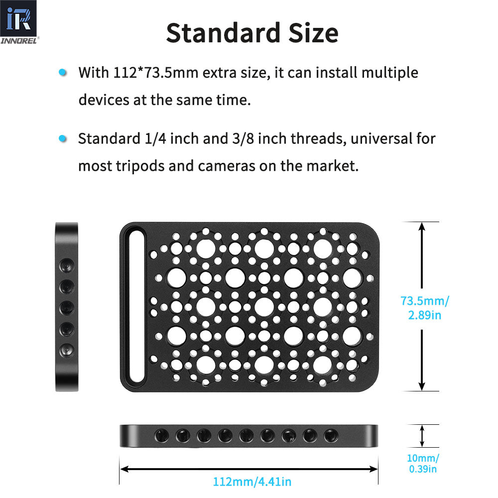 INNOREL CP1207 12*7cm Multi-Functional Cheese Plate with Built-in ARRI Locating Holes 1/4" & 3/8" Threads for Camera Cage Slider