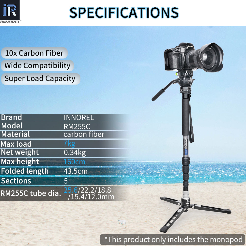 INNOREL RM255C Professional Carbon Fiber Monopod for Canon Nikon Sony DSLR Camera Video Camcorder 5-Section Photography Bracket