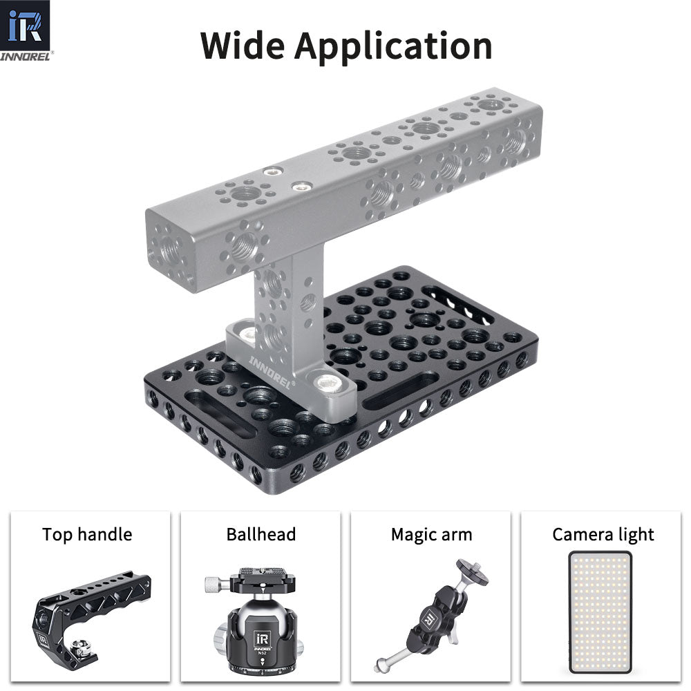 INNOREL CP1207 12*7cm Multi-Functional Cheese Plate with Built-in ARRI Locating Holes 1/4" & 3/8" Threads for Camera Cage Slider