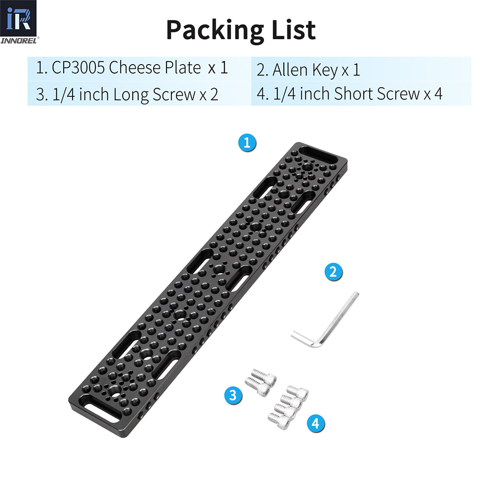 INNOREL CP3005 30*5cm Multi-Functional Cheese Plate,Switching Mounting Plate with Built-in ARRI Locating Holes for Camera Tripod