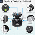 INNOREL G44F/G54F Quick Locking Low Profile Tripod Ball Head, Fast Lever Release, Panoramic CNC Metal Arca Swiss, DSLR Camcorder