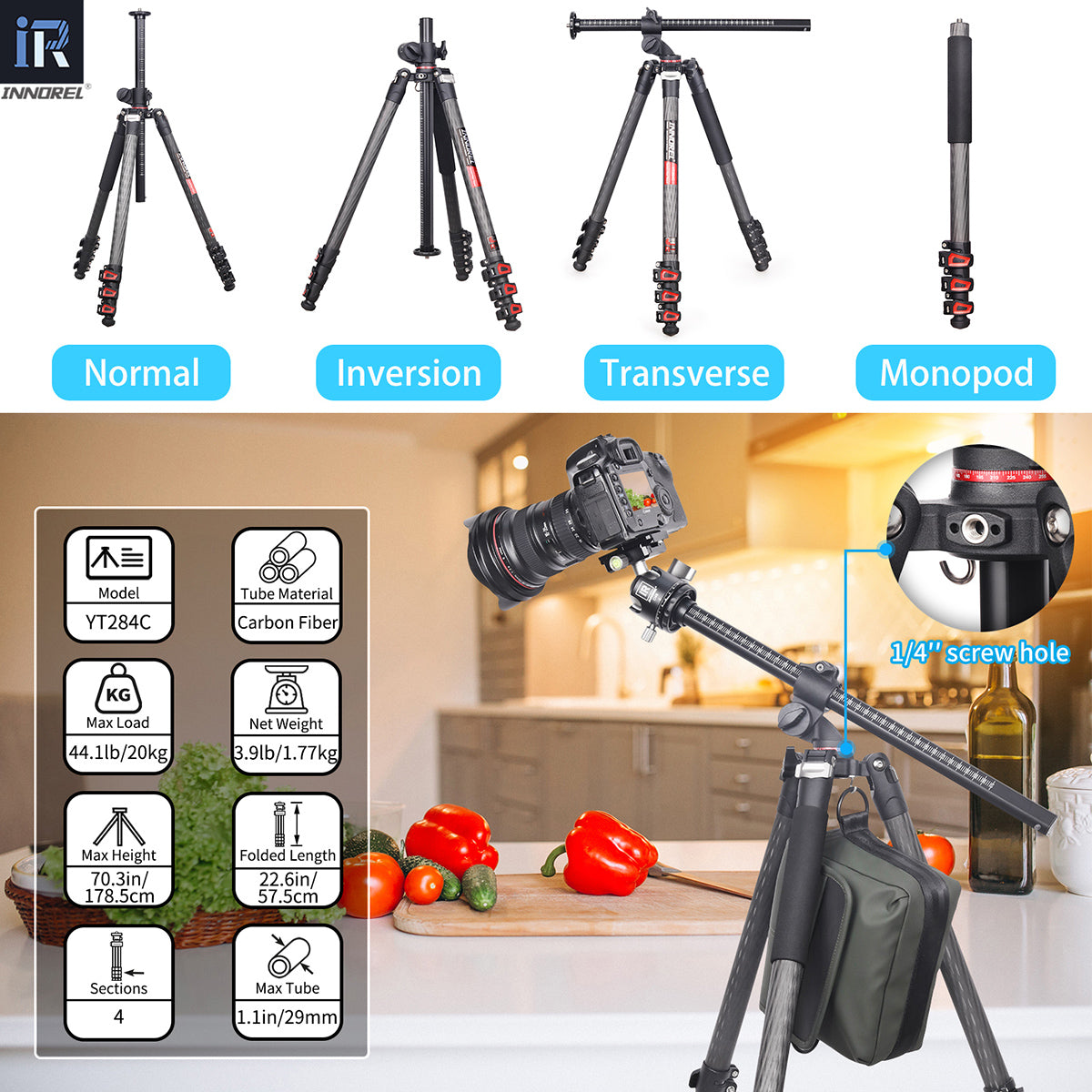 Carbon Fiber Horizontal Tripod INNOREL YT284C