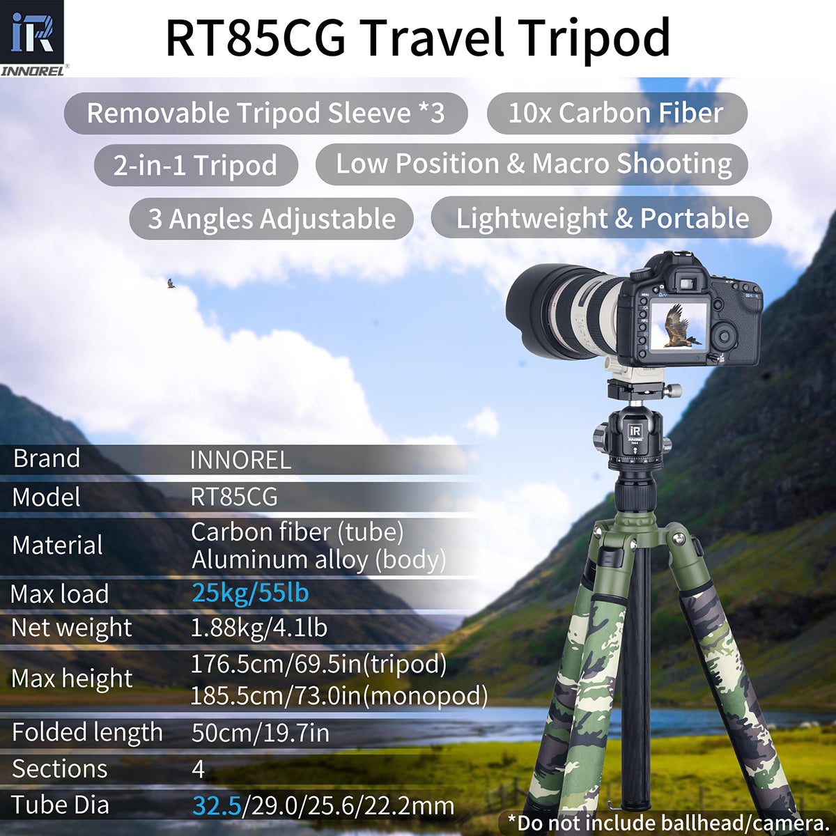 Carbon Fiber Tripod Monopod-INNOREL RT85CG(Green)