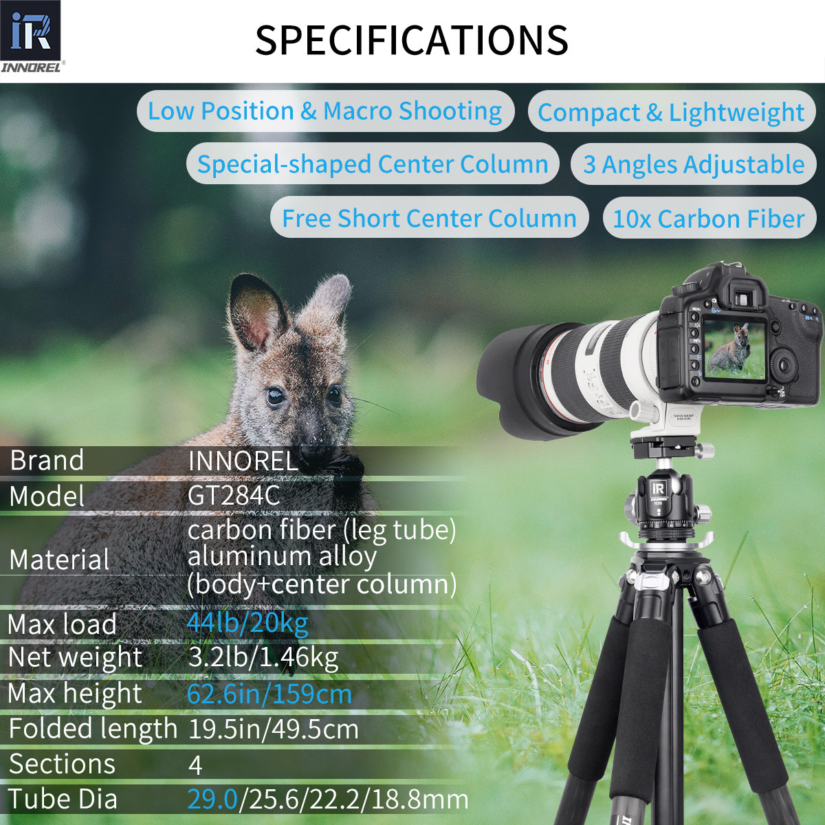 Carbon Fiber Tripod with Special-Shaped Column GT284C