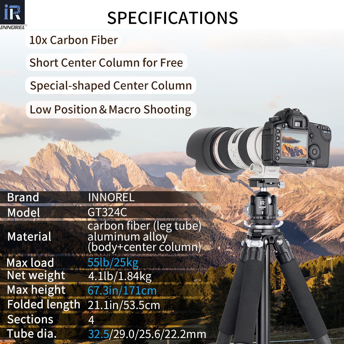Carbon Fiber Tripod with Special-Shaped Column GT324C