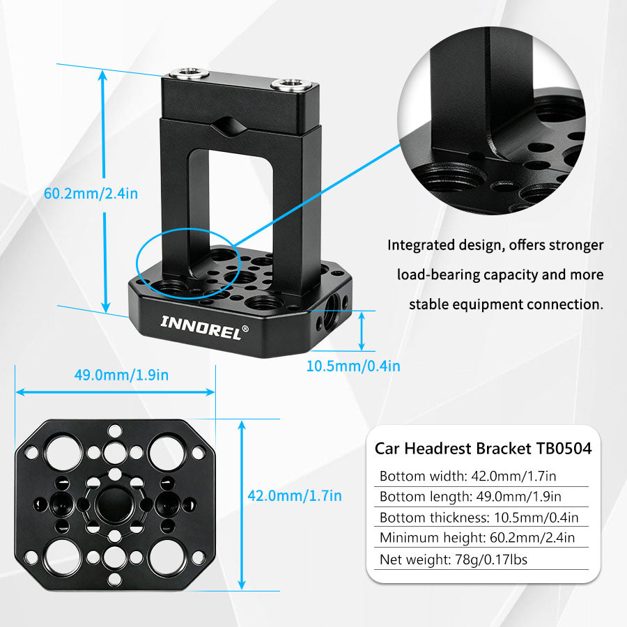 INNOREL TB0504 Car Headrest Camera Mount for Travel Bloggers