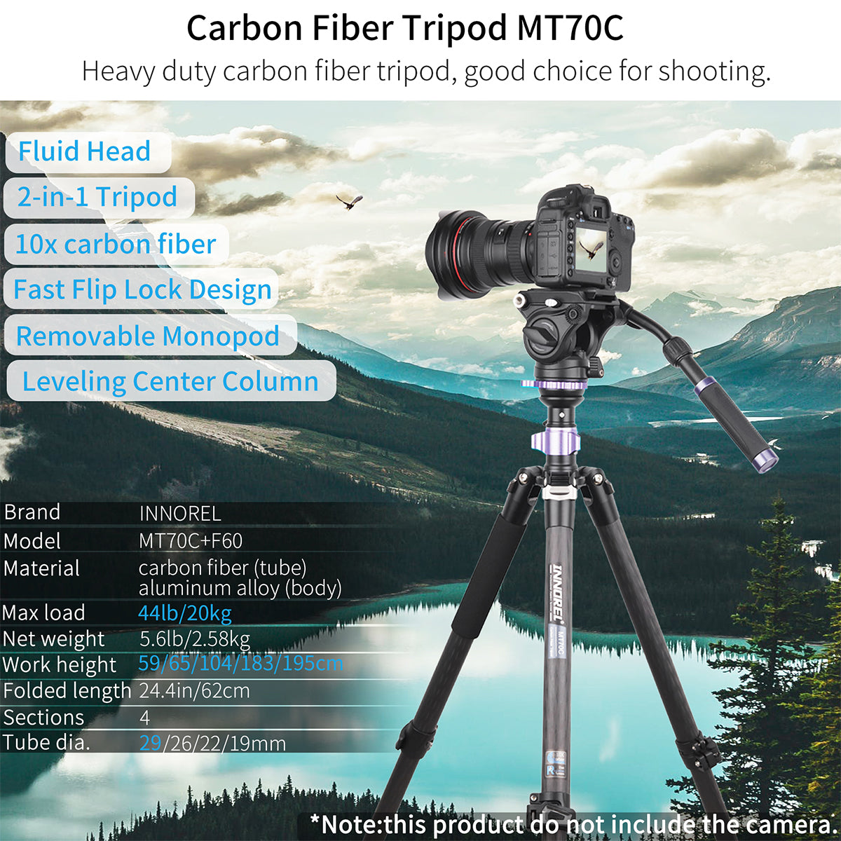 Compact Carbon Fiber Video Tripod INNOREL MT70C