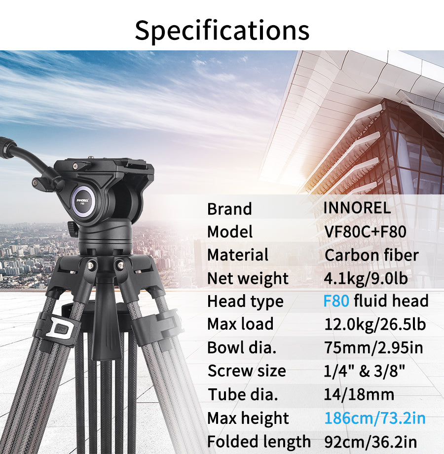 VF80C Professional Carbon Fiber Video Tripod