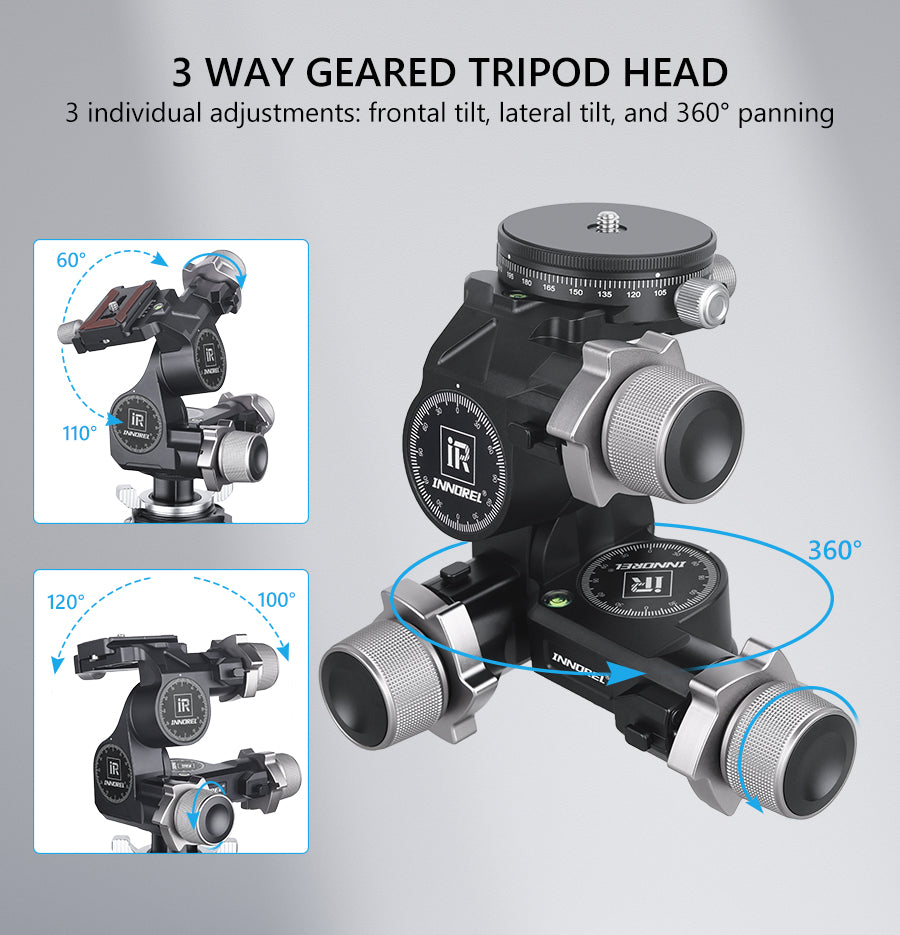 GR7 CNC Aluminum Alloy High Precision 3 Way Geared Tripod Head