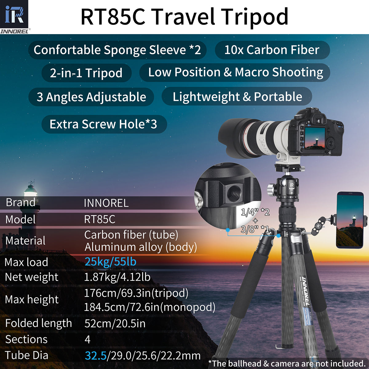 Carbon Fiber Camera Tripod Monopod-INNOREL RT85C