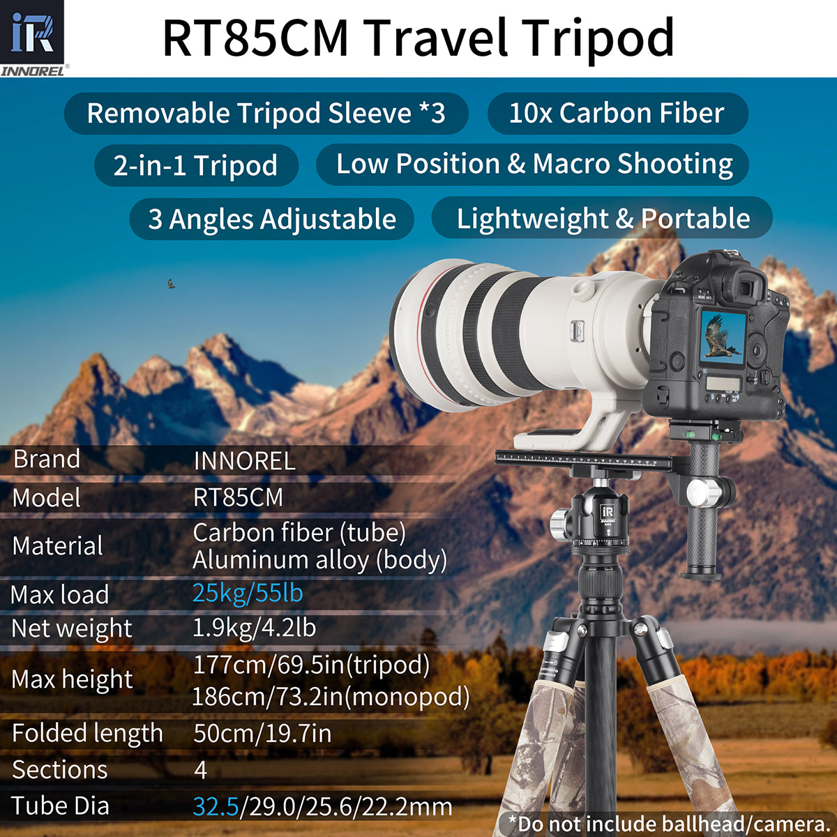 Carbon Fiber Tripod Monopod-INNOREL RT85CM(Brown)