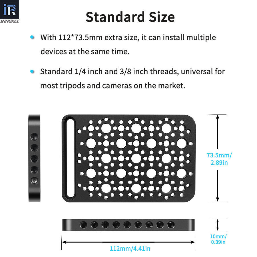 INNOREL CP1207 12*7cm Multi-Functional Cheese Plate with Built-in ARRI Locating Holes 1/4