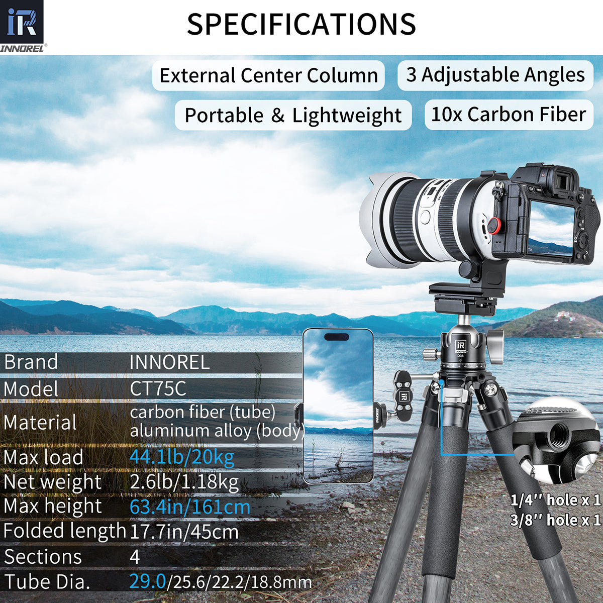 Carbon Fiber Compact Tripod INNOREL CT75C