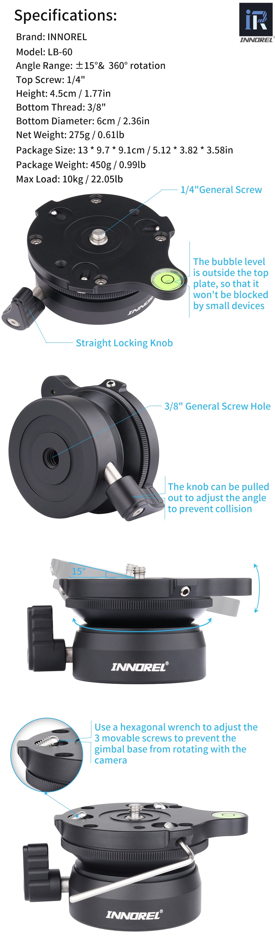 INNOREL Univeral Tripod Leveling Base LB60