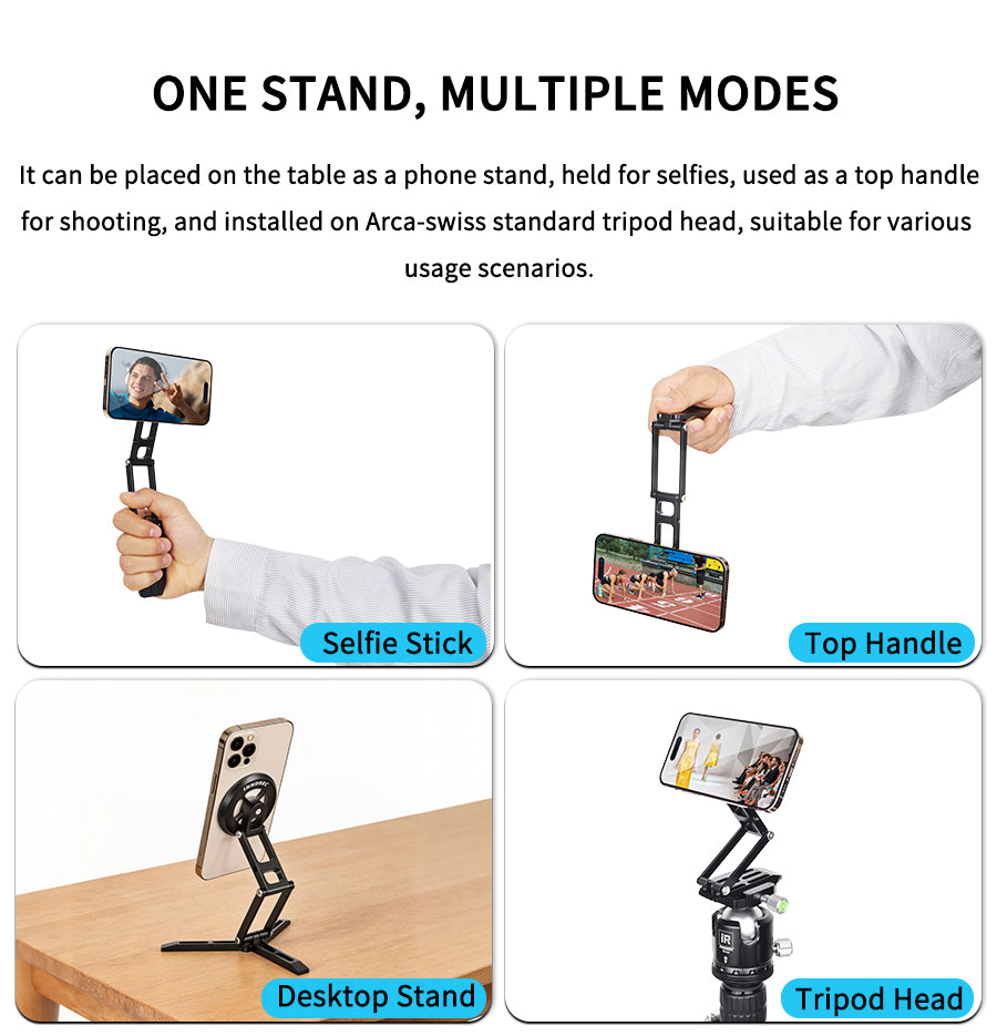 Perche à selfie portative INNOREL MS6 légère en alliage d'aluminium, pliable et réglable sur 3 axes avec plaque de dégagement rapide Arca-Swiss