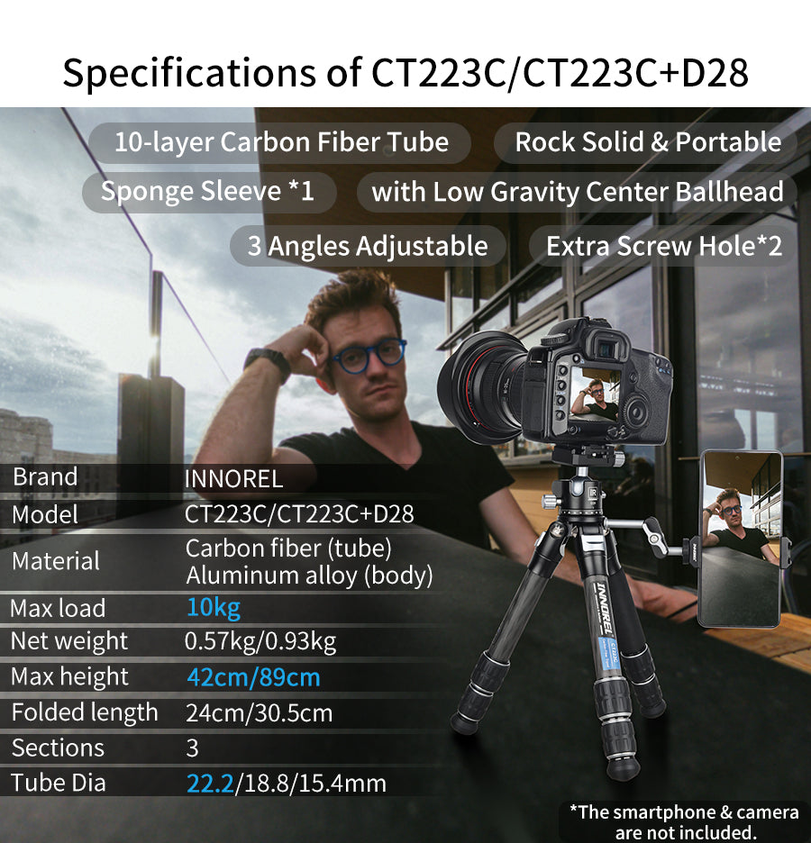 INNOREL 10-Layer Carbon Fiber Mini Tripod CT223C