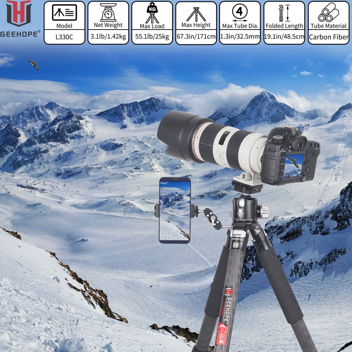 Clearance sale L330C Compact Carbon Fiber Tripod (Only Europe has inventory)