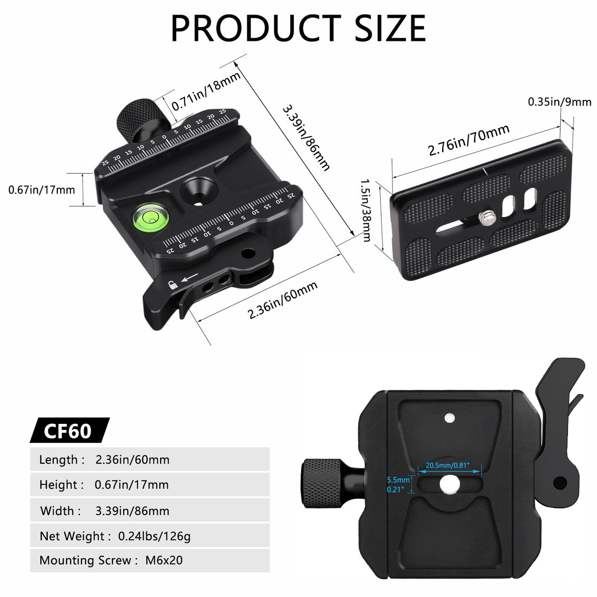 INNOREL CF60 Arca-Swiss Lever Clamp Quick Release Clamp Adapter